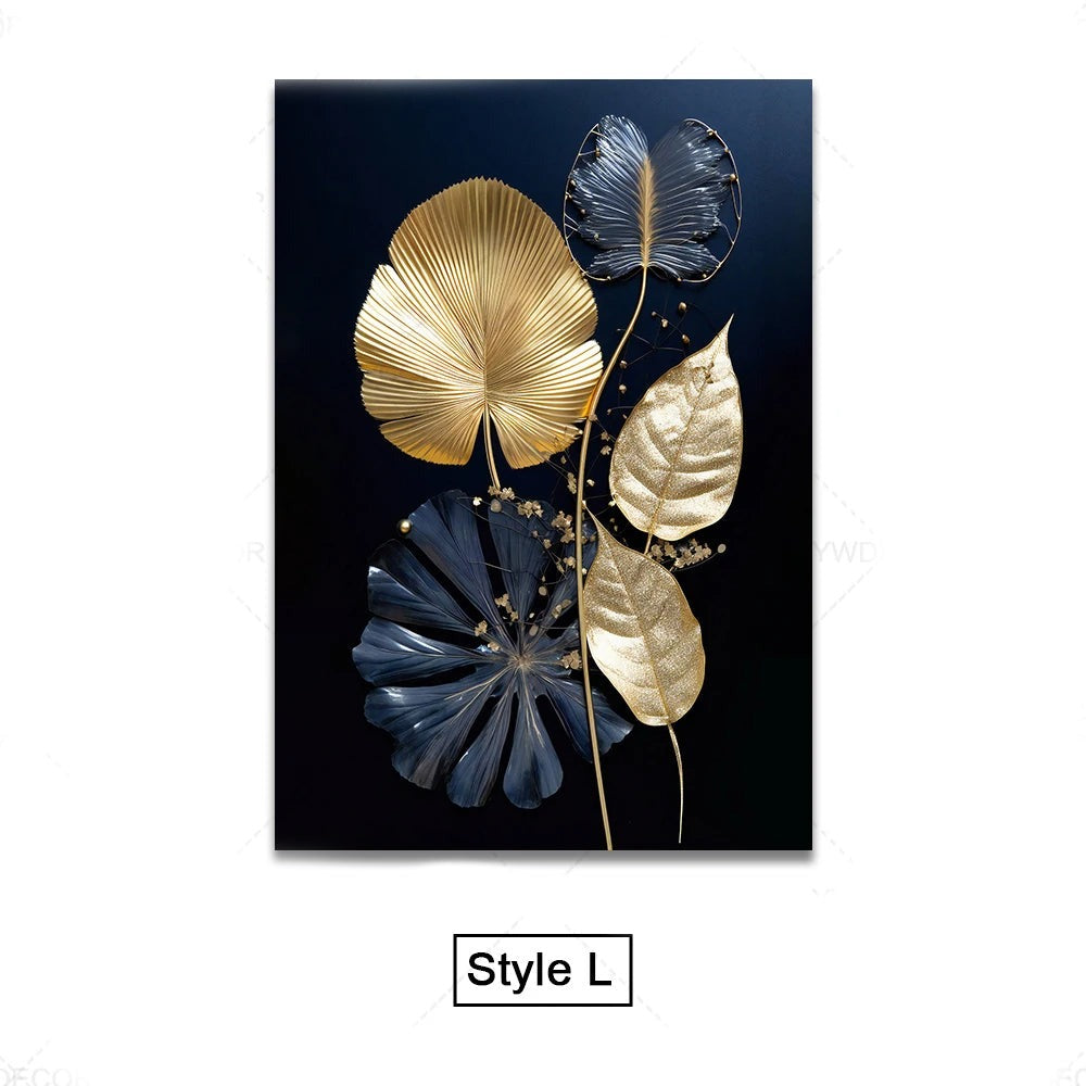 Svart gylden tropiske blader veggkunst fine kunst lerretsutskrifter moderne botaniske bilder for luksuriøs stue spisestue hjemmekontor dekor | Skanto