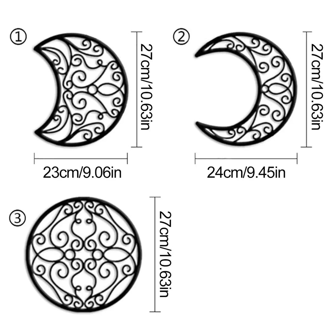 Sorte metall-månefasene veggkunst 3D jernhåndverk veggmontert nordisk veggdekorasjon for stue spisestue kreativ boliginnredning - Sett med 5 stk | Skanto
