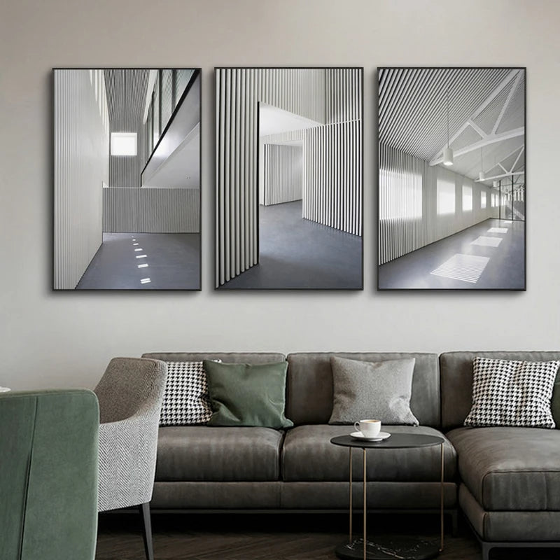 Svart Hvit Arkitektoniske Interiør Veggkunst Fine Art Lerret Utskrifter Utskriftsbilder For Moderne Loft Stue Hjemme Kontor Innredning | Skanto