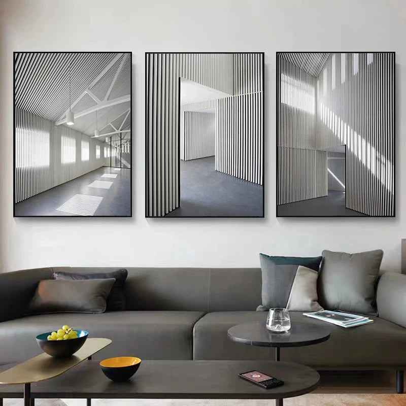 Svart Hvit Arkitektoniske Interiør Veggkunst Fine Art Lerret Utskrifter Utskriftsbilder For Moderne Loft Stue Hjemme Kontor Innredning | Skanto