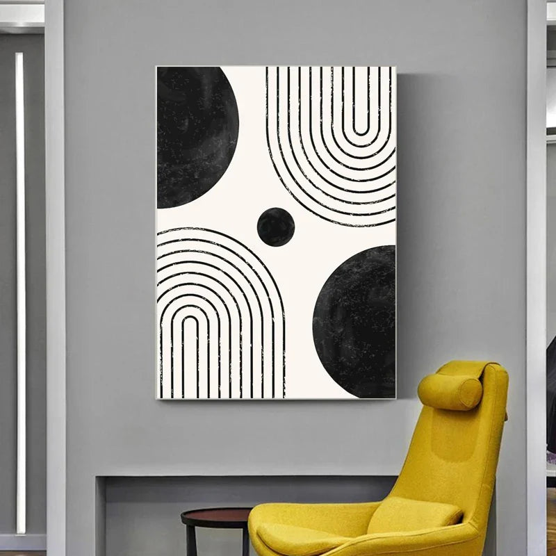 Svart Hvit Minimalistisk Geometrisk Kurver Linjekunst Veggkunst Fin Kunst Lerretstrykk Bilder For Moderne Leilighet Stue Kontor Dekor | Skanto