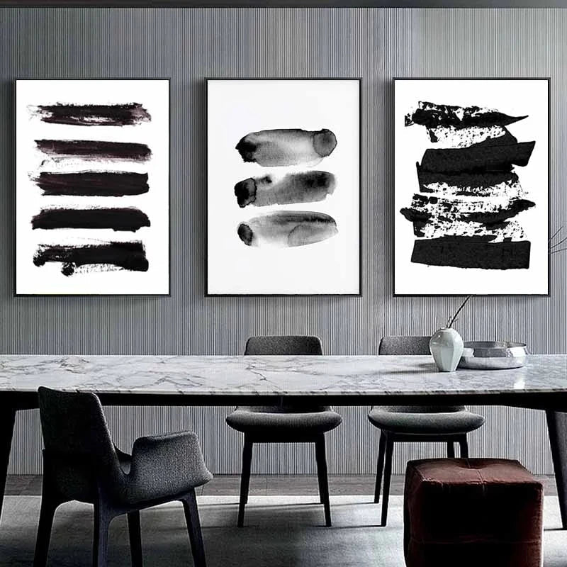 Svart Hvit Veggkunst Minimalistisk Abstrakt Blekkbørstestrøk Fin Kunst Lerret Utskrifter Plakater Bilder For Stue Hjemmekontor Kunst Dekor | Skanto