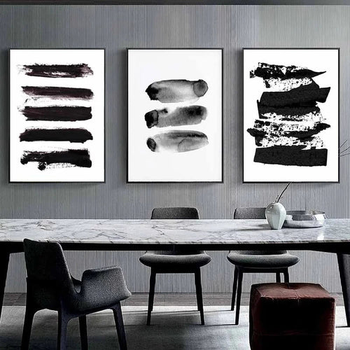 Svart Hvit Veggkunst Minimalistisk Abstrakt Blekkbørstestrøk Fin Kunst Lerret Utskrifter Plakater Bilder For Stue Hjemmekontor Kunst Dekor | Skanto
