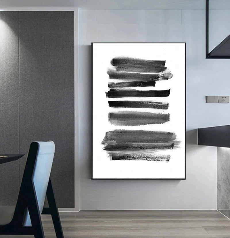 Svart Hvit Veggkunst Minimalistisk Abstrakt Blekkbørstestrøk Fin Kunst Lerret Utskrifter Plakater Bilder For Stue Hjemmekontor Kunst Dekor | Skanto