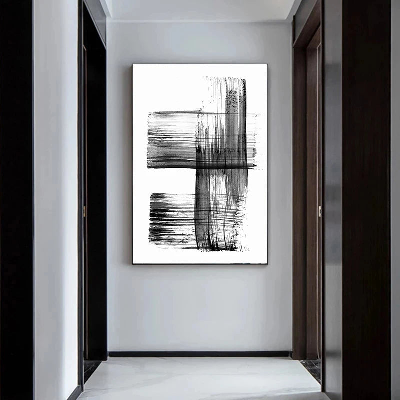 Svart Hvit Veggkunst Minimalistisk Abstrakt Blekkbørstestrøk Fin Kunst Lerret Utskrifter Plakater Bilder For Stue Hjemmekontor Kunst Dekor | Skanto