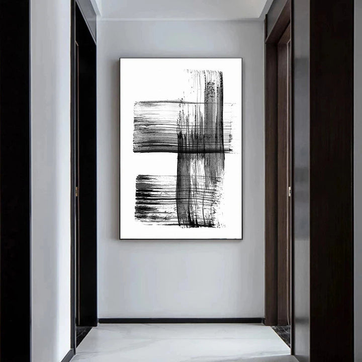 Svart Hvit Veggkunst Minimalistisk Abstrakt Blekkbørstestrøk Fin Kunst Lerret Utskrifter Plakater Bilder For Stue Hjemmekontor Kunst Dekor | Skanto