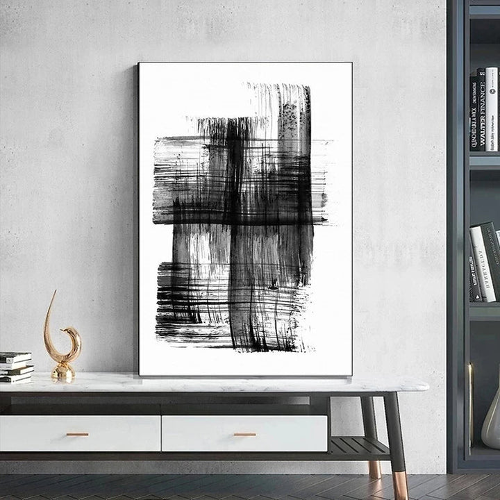 Svart Hvit Veggkunst Minimalistisk Abstrakt Blekkbørstestrøk Fin Kunst Lerret Utskrifter Plakater Bilder For Stue Hjemmekontor Kunst Dekor | Skanto
