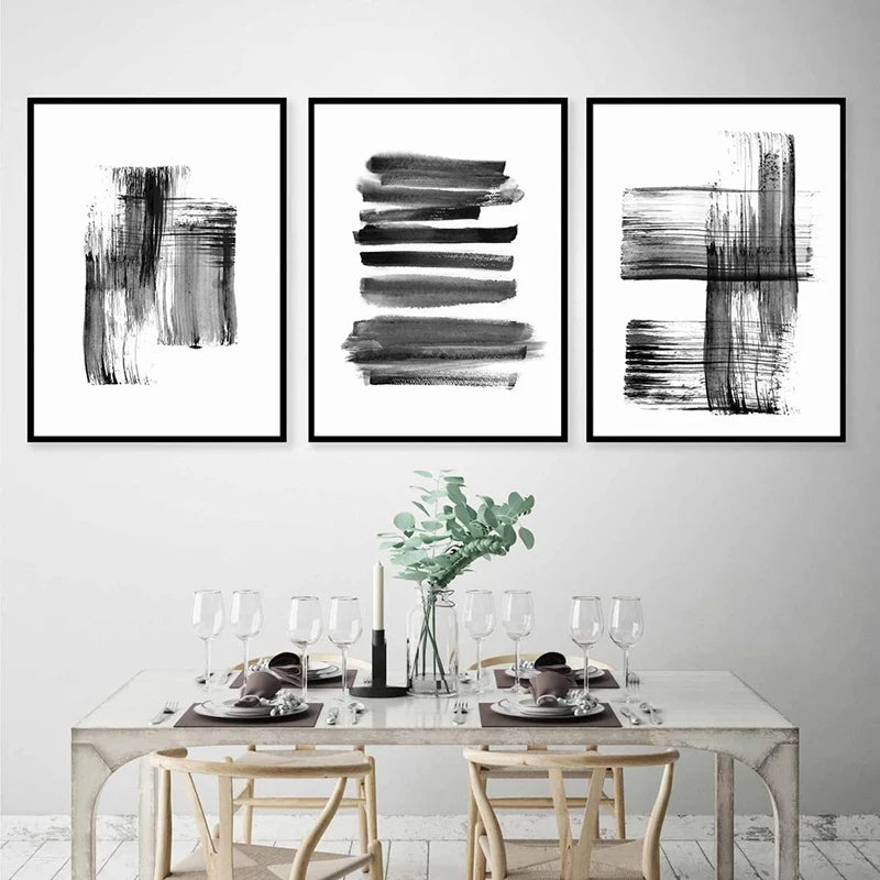 Svart Hvit Veggkunst Minimalistisk Abstrakt Blekkbørstestrøk Fin Kunst Lerret Utskrifter Plakater Bilder For Stue Hjemmekontor Kunst Dekor | Skanto