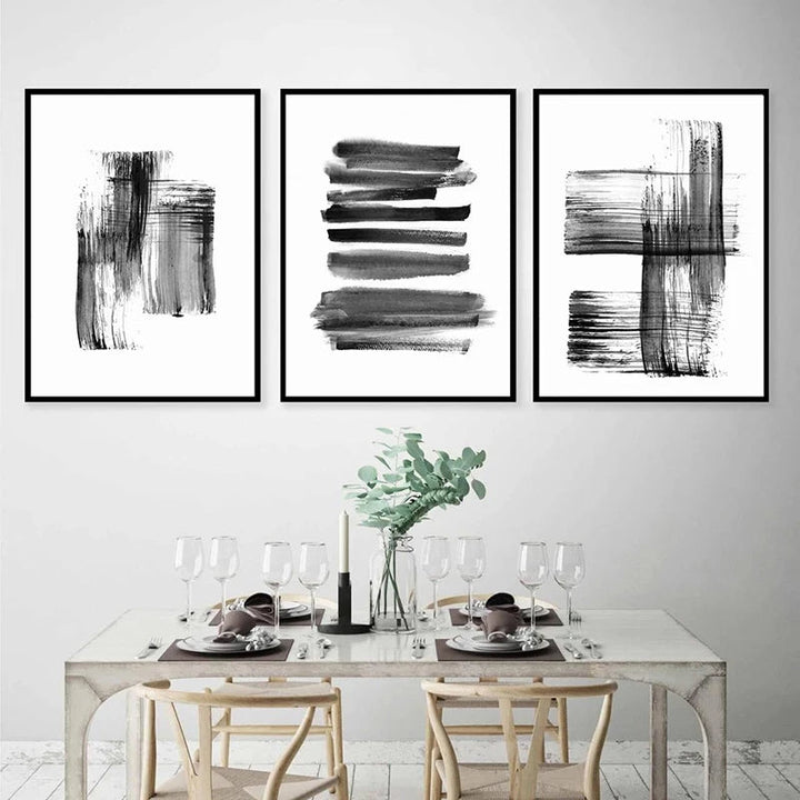 Svart Hvit Veggkunst Minimalistisk Abstrakt Blekkbørstestrøk Fin Kunst Lerret Utskrifter Plakater Bilder For Stue Hjemmekontor Kunst Dekor | Skanto