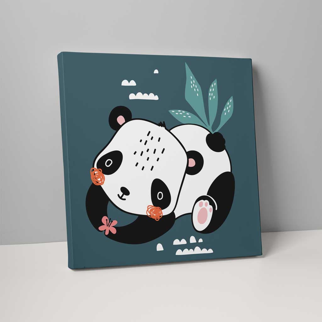 Boho Safari Jungle Panda Turkis, svart-hvitt på lerret