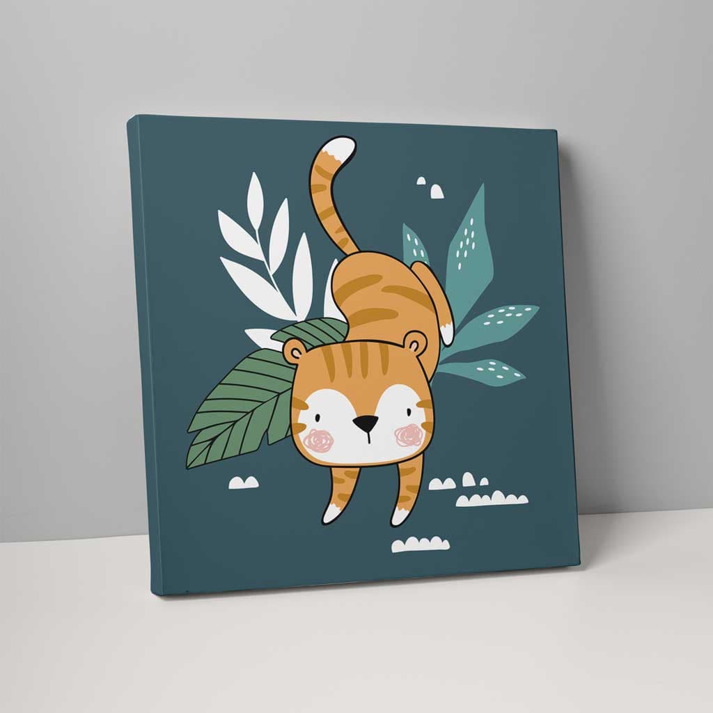 Boho Safari Jungel Tiger Turkis og Oransje på lerret