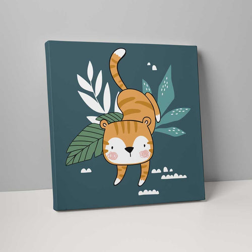 Boho Safari Jungel Tiger Turkis og Oransje på lerret