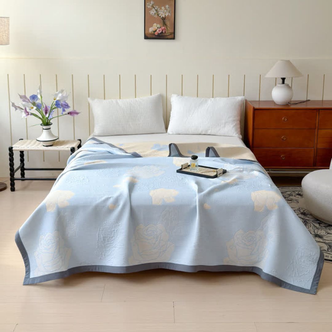 Skanto | Blue Rose Bloom Cotton Blanket