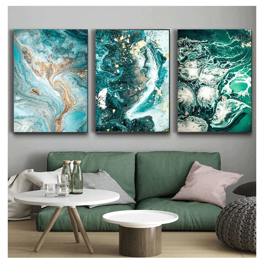 Blå Aqua Grønn Flytende Marmor Trykk Veggkunst Fin Kunst Lerretstrykk Nordiske Bilder Til Stue Soverom Hjemmekontor Kunst Dekor | Skanto