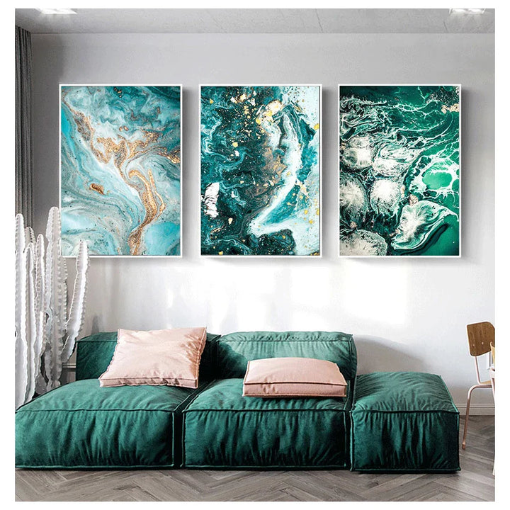 Blå Aqua Grønn Flytende Marmor Trykk Veggkunst Fin Kunst Lerretstrykk Nordiske Bilder Til Stue Soverom Hjemmekontor Kunst Dekor | Skanto