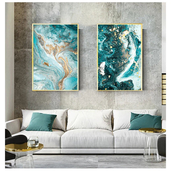 Blå Aqua Grønn Flytende Marmor Trykk Veggkunst Fin Kunst Lerretstrykk Nordiske Bilder Til Stue Soverom Hjemmekontor Kunst Dekor | Skanto