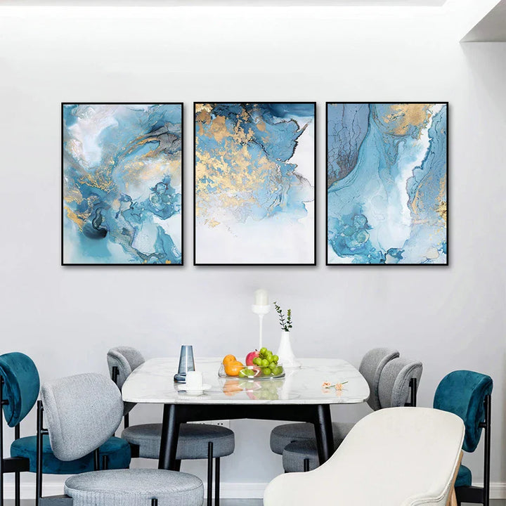 Blå Gylden Marmor Trykk Abstrakt Veggkunst Fin Kunst Lerretsutskrifter Bilder For Stue Spisestue Hotellerom Soverom Kunst Dekor | Skanto