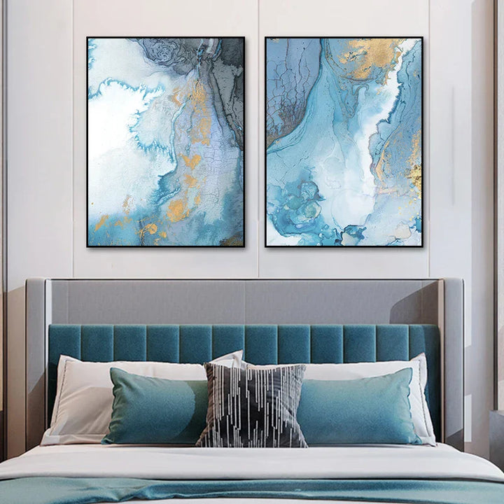 Blå Gylden Marmor Trykk Abstrakt Veggkunst Fin Kunst Lerretsutskrifter Bilder For Stue Spisestue Hotellerom Soverom Kunst Dekor | Skanto
