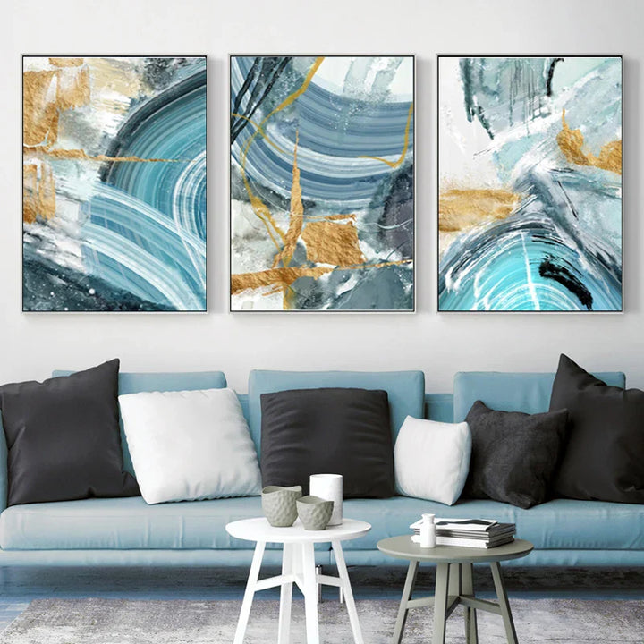 Blått Gold Nordisk Marmor Trykk Abstrakt Veggkunst Fin Kunst Lerretstrykk Bilder For Stue Soverom Kontor Dekor | Skanto