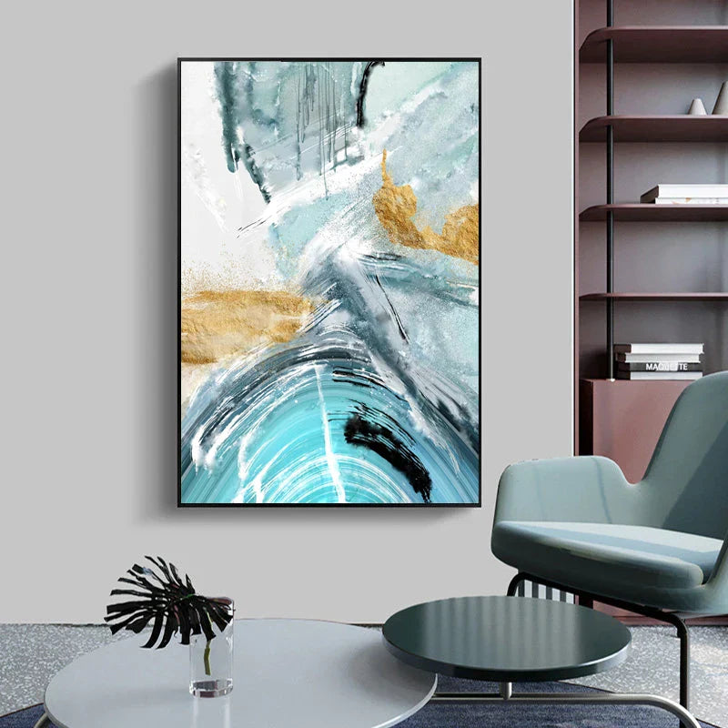 Blått Gold Nordisk Marmor Trykk Abstrakt Veggkunst Fin Kunst Lerretstrykk Bilder For Stue Soverom Kontor Dekor | Skanto