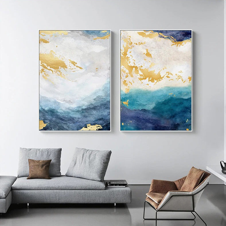 Blå Gull Havspray Kystabstrakt Veggkunst Fin Kunst Lerretstrykk Marmor Bilder For Stue Spisestue Kunst For Moderne Interiører | Skanto