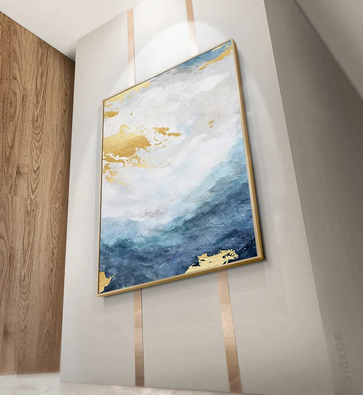 Blå Gull Havspray Kystabstrakt Veggkunst Fin Kunst Lerretstrykk Marmor Bilder For Stue Spisestue Kunst For Moderne Interiører | Skanto