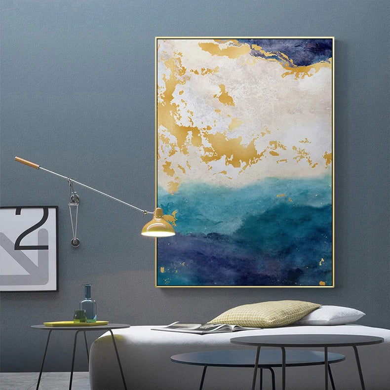 Blå Gull Havspray Kystabstrakt Veggkunst Fin Kunst Lerretstrykk Marmor Bilder For Stue Spisestue Kunst For Moderne Interiører | Skanto