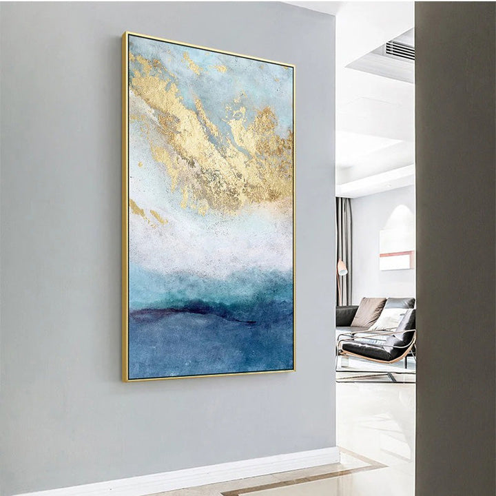 Blå Gull Havspray Kystabstrakt Veggkunst Fin Kunst Lerretstrykk Marmor Bilder For Stue Spisestue Kunst For Moderne Interiører | Skanto