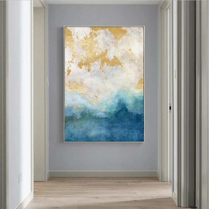 Blå Gull Havspray Kystabstrakt Veggkunst Fin Kunst Lerretstrykk Marmor Bilder For Stue Spisestue Kunst For Moderne Interiører | Skanto