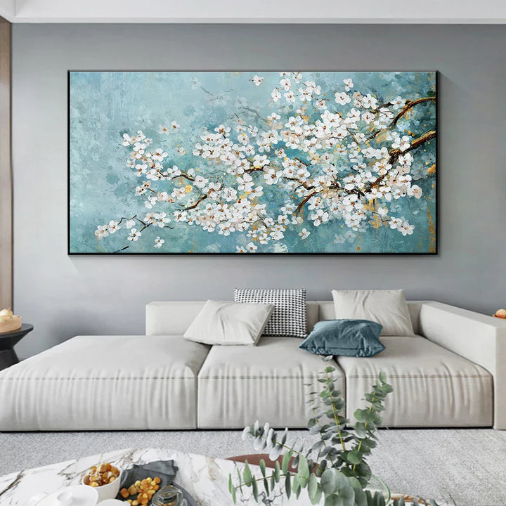 Blå Jade Hvit Blomstretrær Veggkunst Fin Kunst Lerretsutskrifter Moderne Botanisk Floral Maleri Bilde For Stue Soverom Kunst Dekor | Skanto