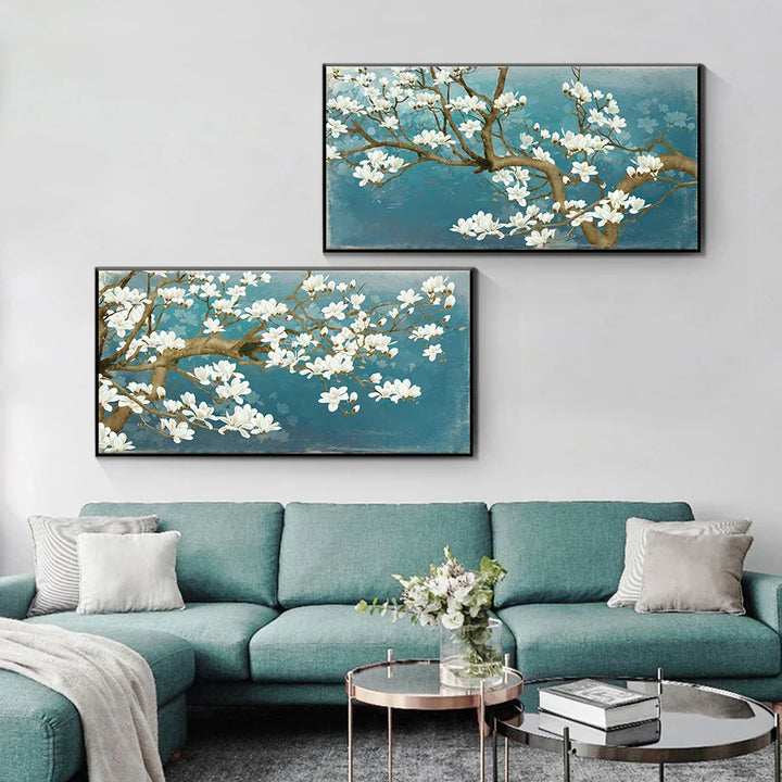Blå Jade Hvit Blomstretrær Veggkunst Fin Kunst Lerretsutskrifter Moderne Botanisk Floral Maleri Bilde For Stue Soverom Kunst Dekor | Skanto