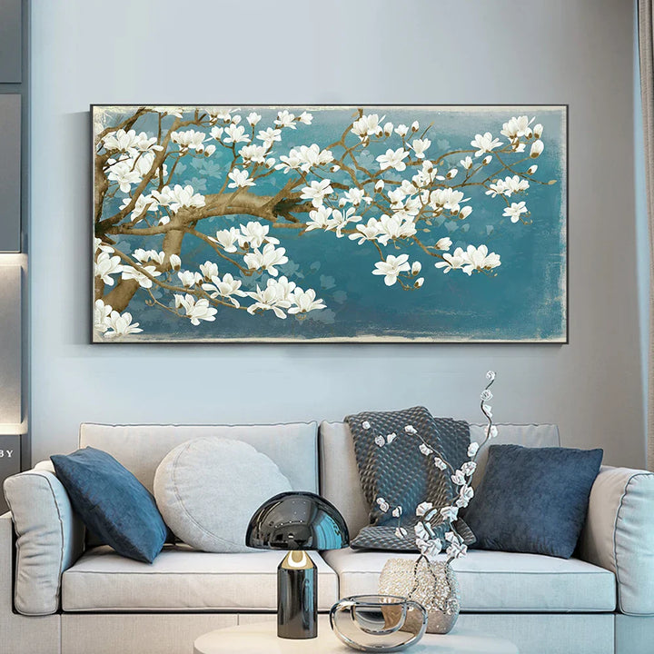 Blå Jade Hvit Blomstretrær Veggkunst Fin Kunst Lerretsutskrifter Moderne Botanisk Floral Maleri Bilde For Stue Soverom Kunst Dekor | Skanto