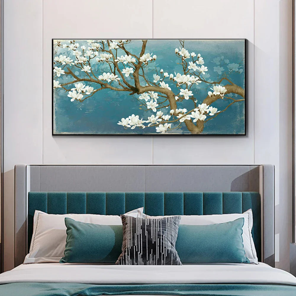 Blå Jade Hvit Blomstretrær Veggkunst Fin Kunst Lerretsutskrifter Moderne Botanisk Floral Maleri Bilde For Stue Soverom Kunst Dekor | Skanto