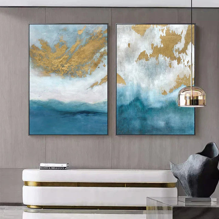 Blått Hav Gyldne Sand Veggkunst Fine Art Lerretsutskrift Nordisk abstrakt Bilder for moderne Leilighet Stue Soverom Entreen Kunst Dekor | Skanto