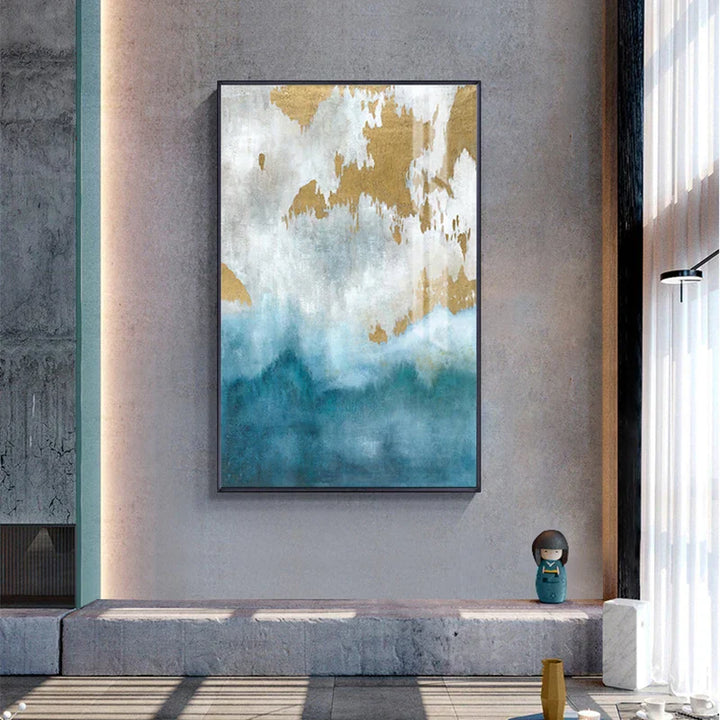 Blått Hav Gyldne Sand Veggkunst Fine Art Lerretsutskrift Nordisk abstrakt Bilder for moderne Leilighet Stue Soverom Entreen Kunst Dekor | Skanto