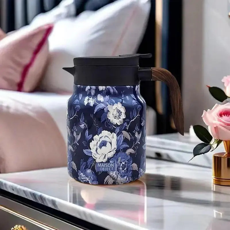 Tekanne i rustfritt stål med blomsterkunst og infusjonsrør - 1000 ml vintage eleganse