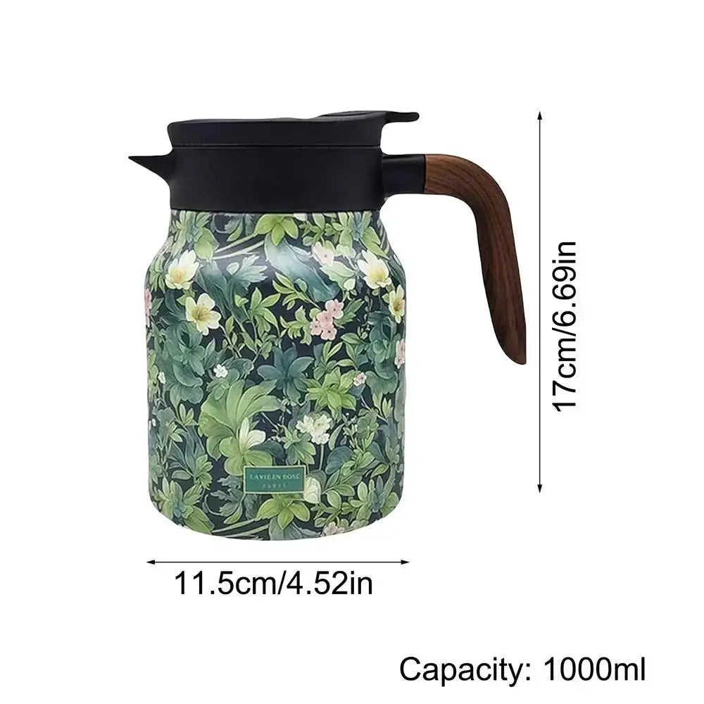 Tekanne i rustfritt stål med blomsterkunst og infusjonsrør - 1000 ml vintage eleganse