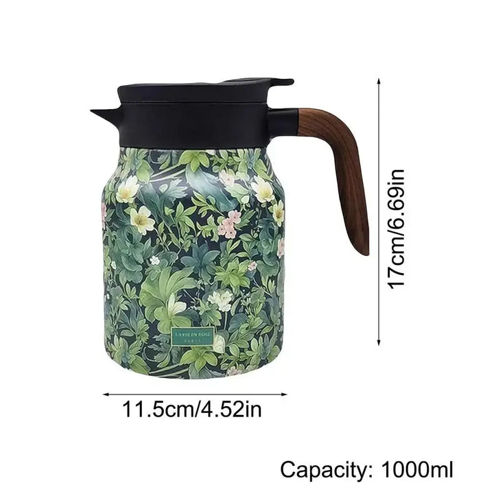 Tekanne i rustfritt stål med blomsterkunst og infusjonsrør - 1000 ml vintage eleganse