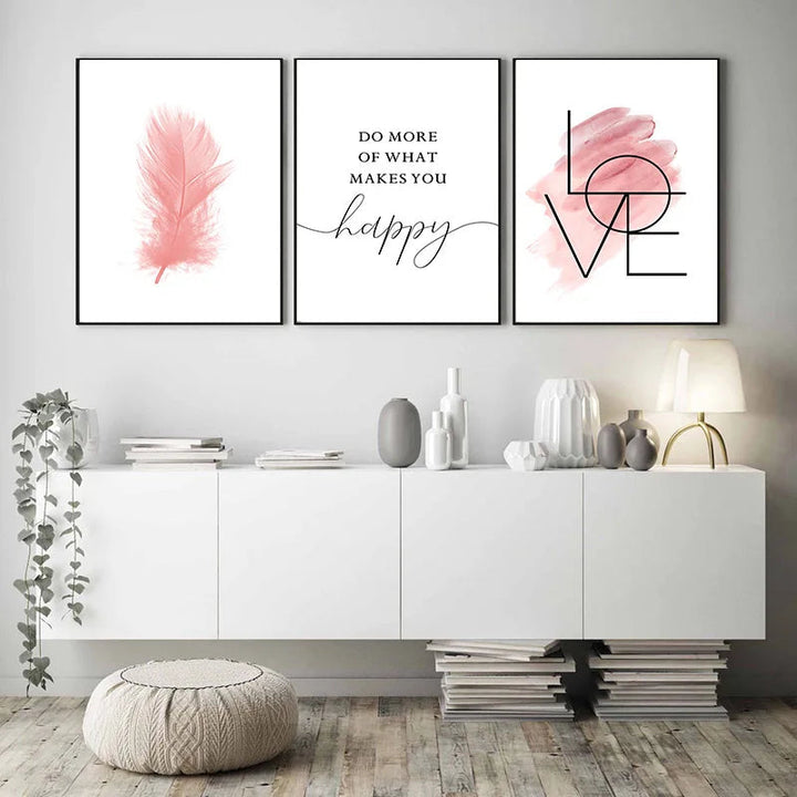 Blush Pink Love Feather Veggkunst Fine Art Lerretsutskrifter Minimalistisk Motebilder For Stue Jenters Soverom Motekunst Dekor | Skanto