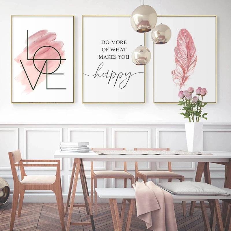 Blush Pink Love Feather Veggkunst Fine Art Lerretsutskrifter Minimalistisk Motebilder For Stue Jenters Soverom Motekunst Dekor | Skanto