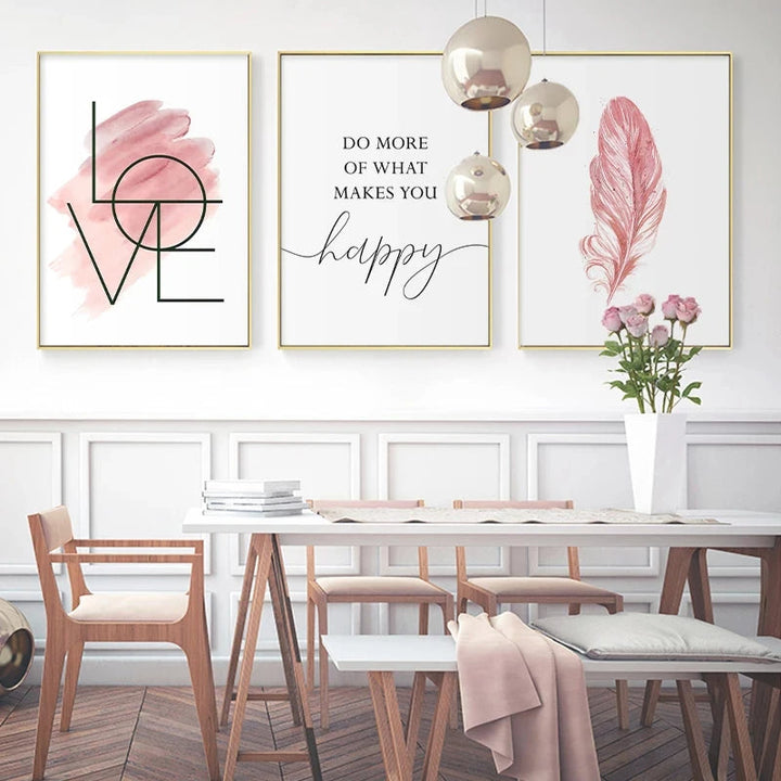 Blush Pink Love Feather Veggkunst Fine Art Lerretsutskrifter Minimalistisk Motebilder For Stue Jenters Soverom Motekunst Dekor | Skanto