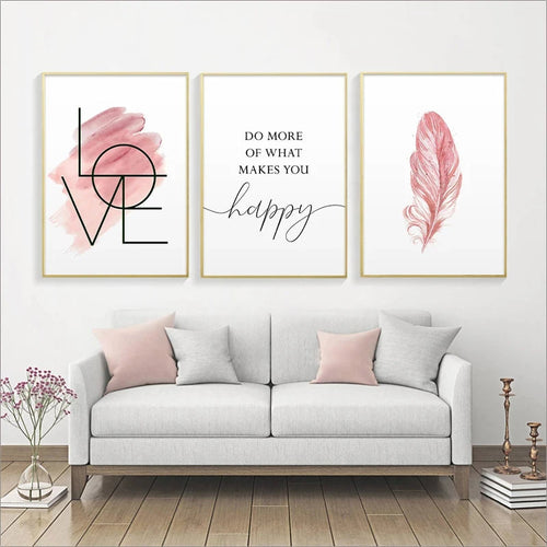 Blush Pink Love Feather Veggkunst Fine Art Lerretsutskrifter Minimalistisk Motebilder For Stue Jenters Soverom Motekunst Dekor | Skanto