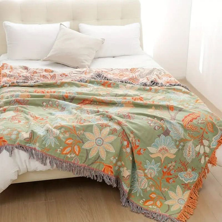 Skanto | Bomullskastet teppe med blomster boho mønster