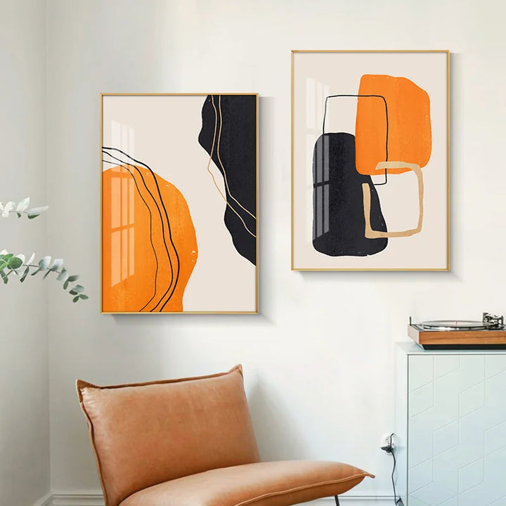 Fet oransje beige svart mosaikk abstrakt veggkunst Fine Art lerretutskrifter bilder for moderne stuekunst for moderne interiører | Skanto