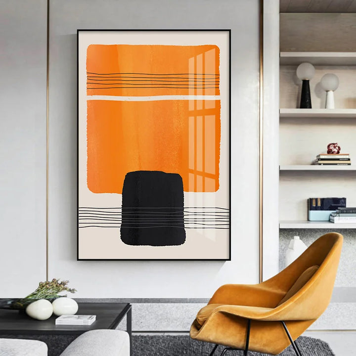 Fet oransje beige svart mosaikk abstrakt veggkunst Fine Art lerretutskrifter bilder for moderne stuekunst for moderne interiører | Skanto