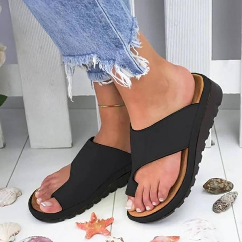 Ortopediske damesandaler, korrigering av hallux valgus
