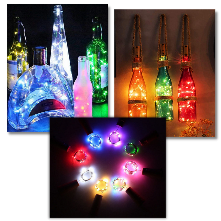 Flaske LED-lys med kork (pakke med 3 stk.)