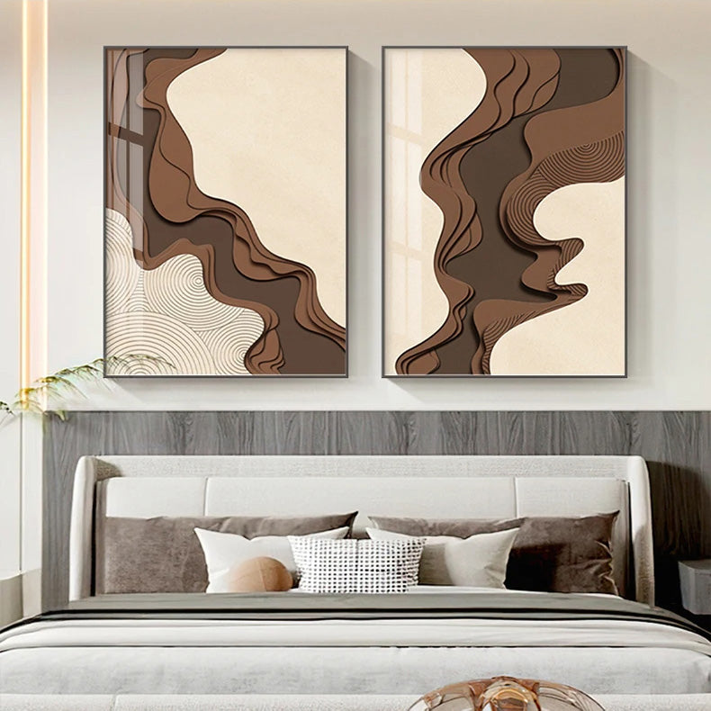 Braun Beige Abstrakte Flytende Konturer Minimalistisk Veggkunst Fine Art Lerrettrykk Bilder For Moderne Leiligheter Stue Kunst For Samtids Interiør | Skanto