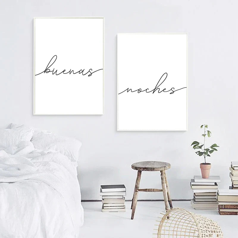 Buenas Noches God Natt Spanske Sitater Post Enkle Svart Hvit Sitater Veggkunst Fine Art Lerretsutskrifter Minimalistisk Nordisk Bilder For Soverommet | Skanto