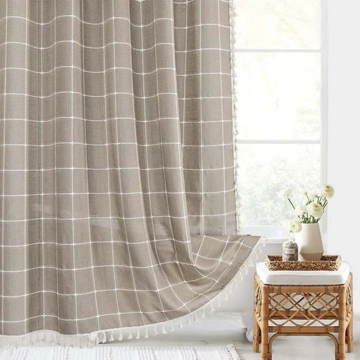 Skanto | Boho-Linen Duschgardin med Frynser